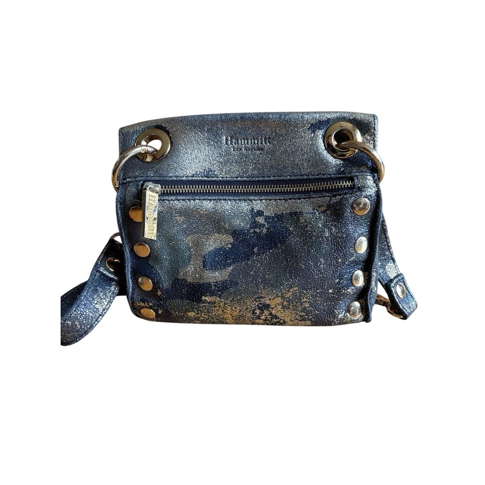 Hammitt‎ Tony Small Black Leather Crossbody Bag Gunmetal Red Lining Cell Pocket